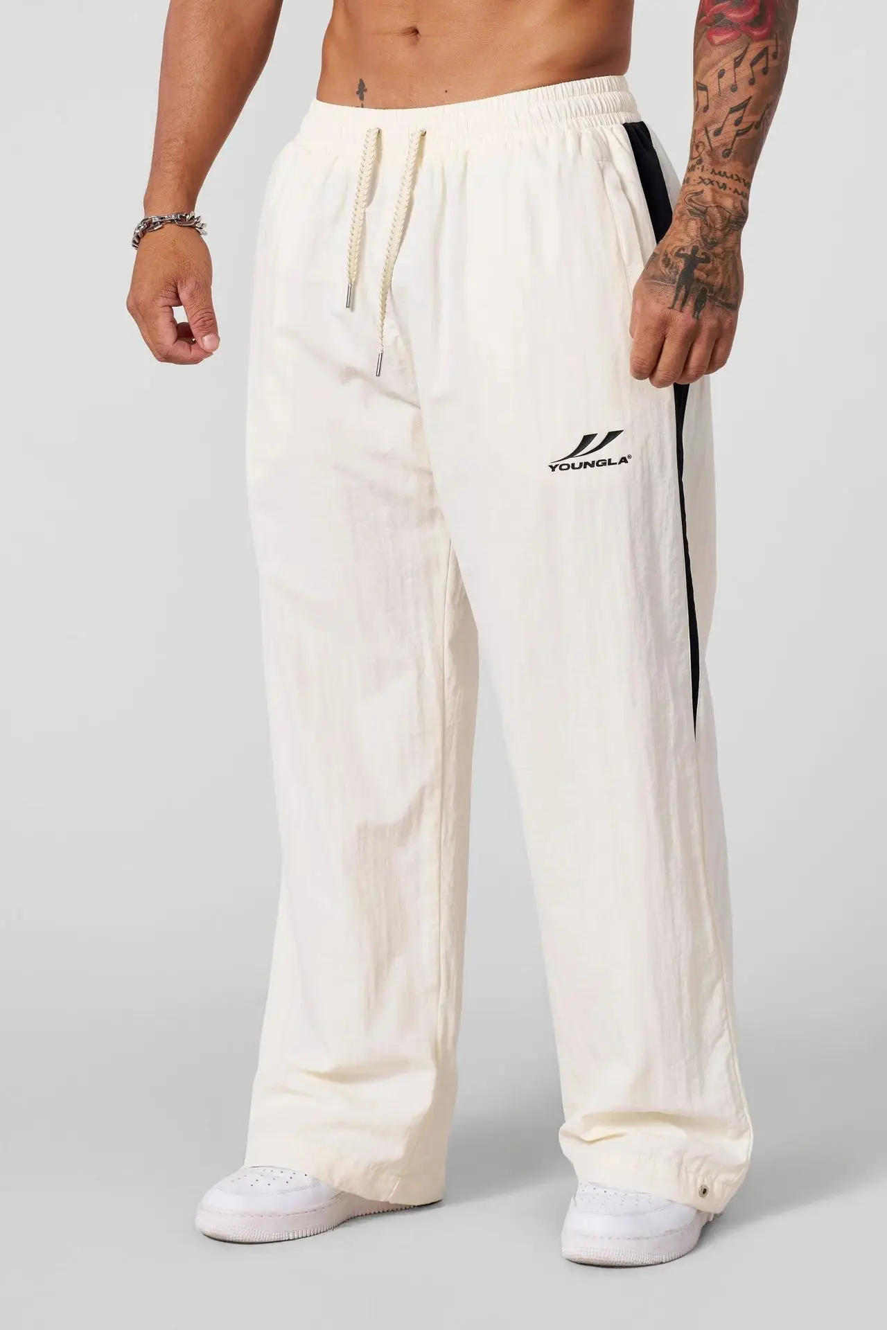 YOUNG LA American style new jogging and fitness men's sports pants, loose and casual wide leg trendy patchwork pants