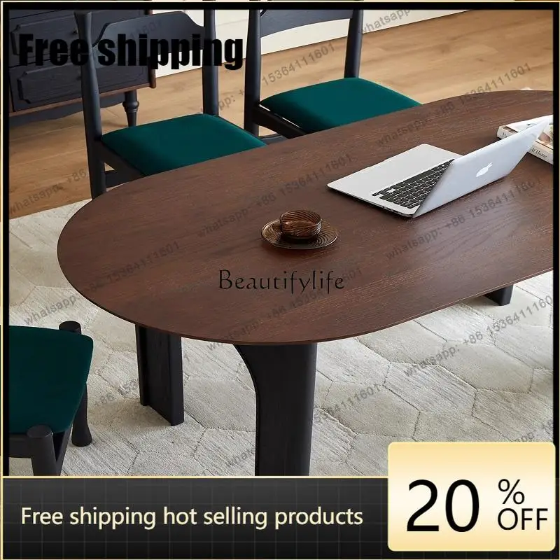 HJ French retro all-solid wood dining table American medieval dining table household simple oak table
