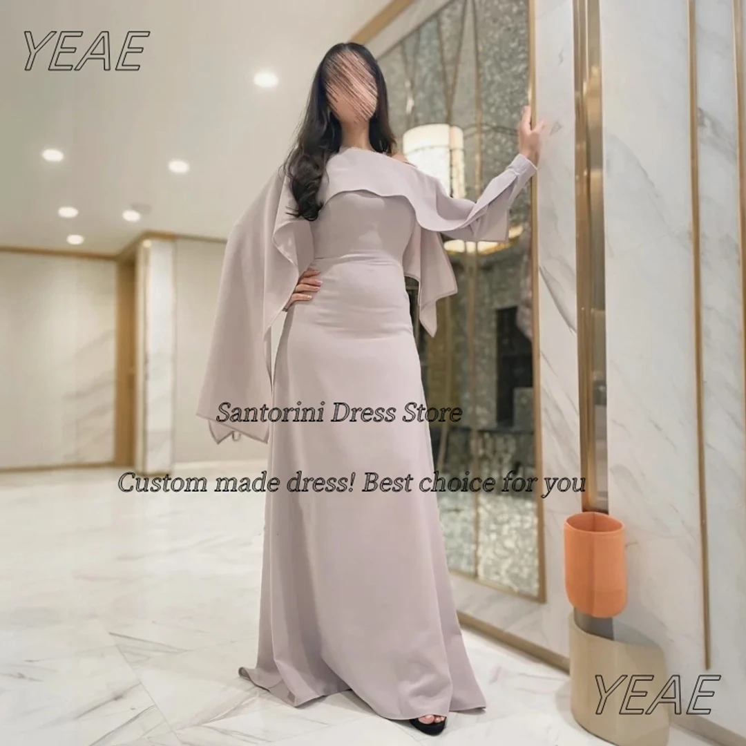 

Santorin Saudi Arabia Prom Dresses with Beading Neckline Shawls Evening Gowns Long Sleeves Wedding Party Dress Customized