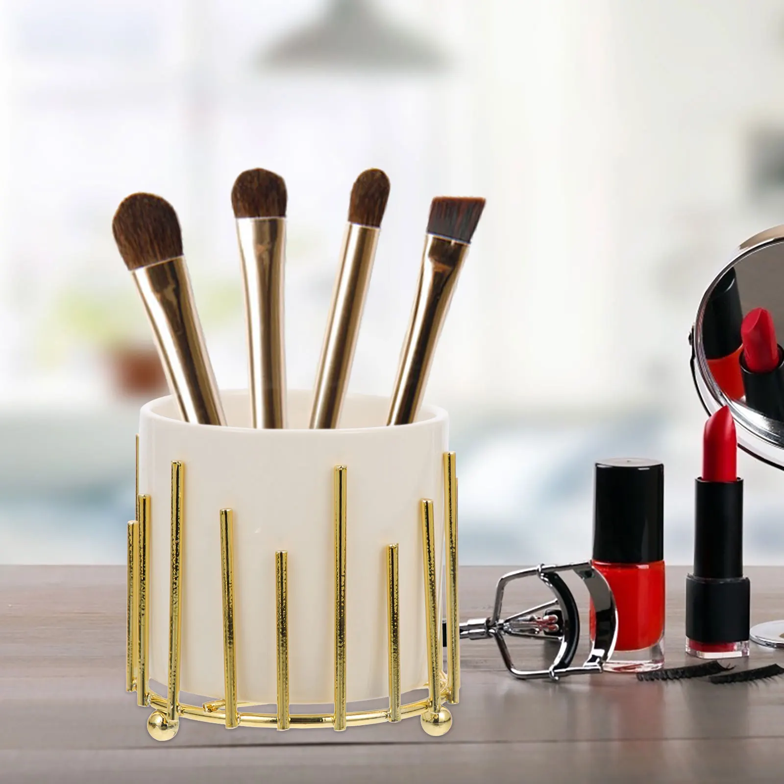 

Iron Art Ceramic Pen Holder Nordic Style Multi-Functional Desktop Makeup Brush Organizer Stationery Storage Box