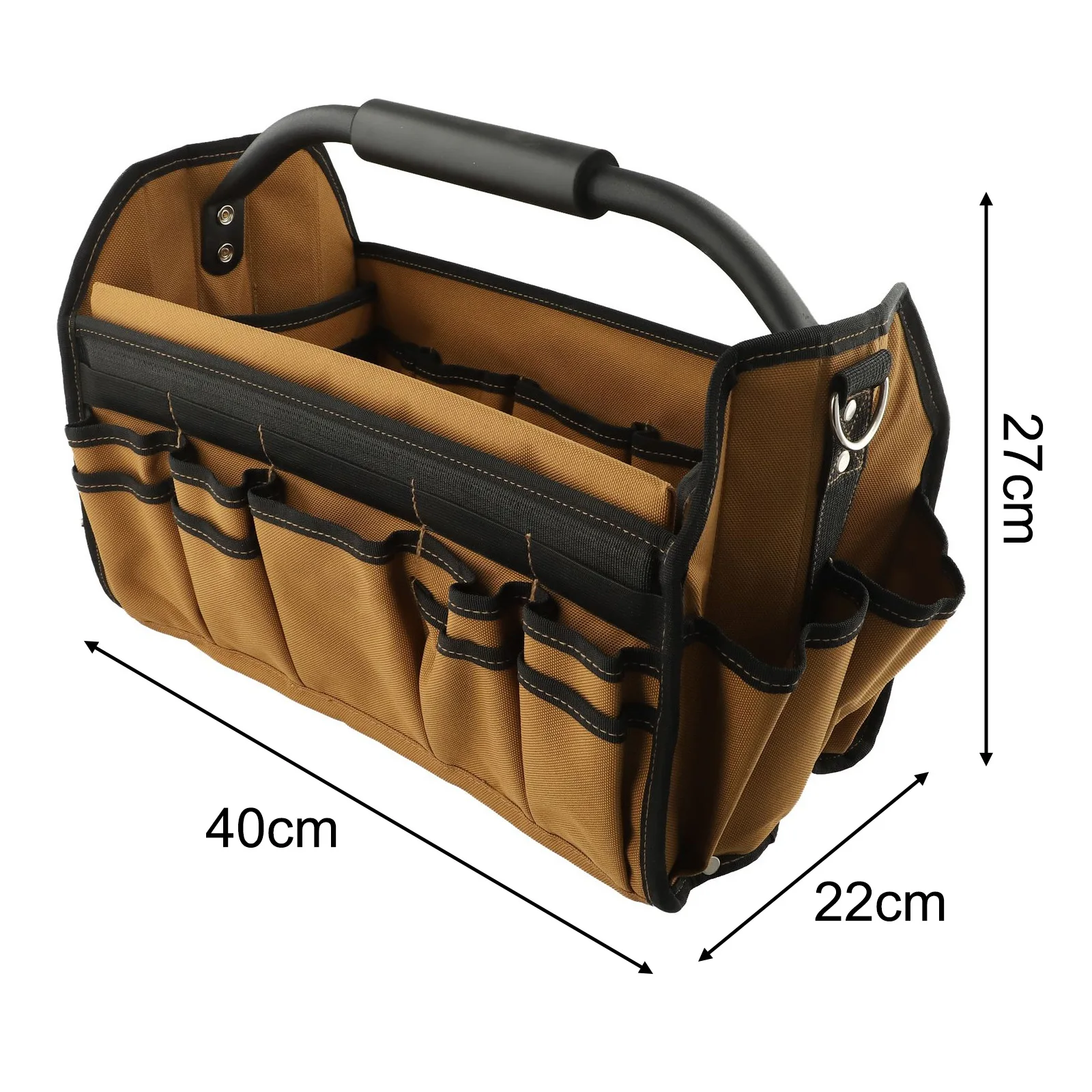 Utility Grade Tool Tote Bag Featuring Hard Bottom Base 900D Polyester Construction and 21 External Storage Compartments