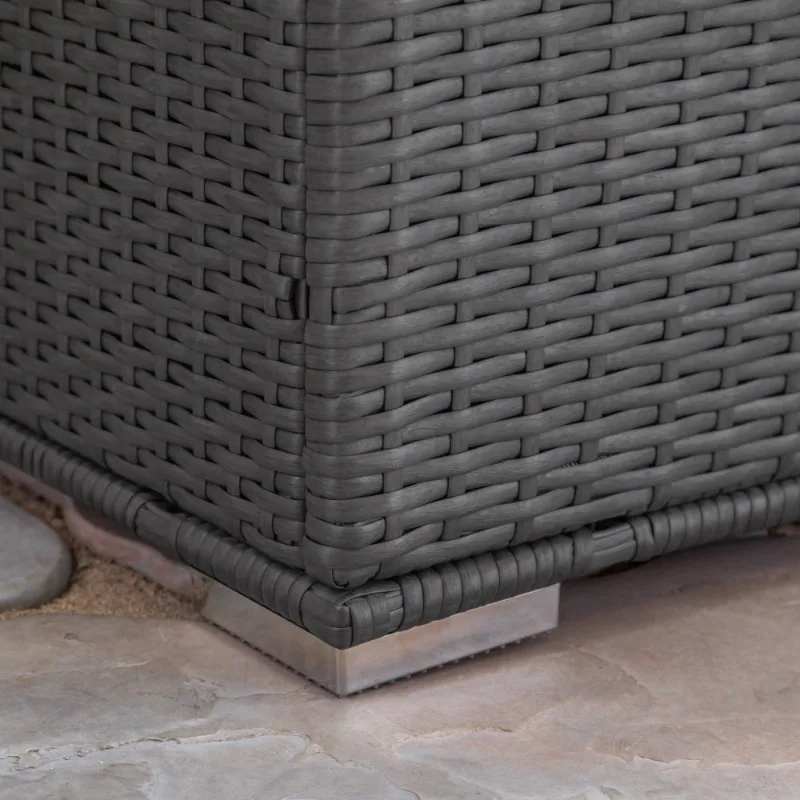 Dark Gray Rattan Outdoor Storage Box with Lid Waterproof Patio Cushion Organizer Multifunctional Garden Storage Chest Furniture