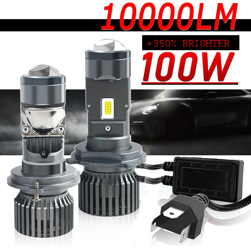 

2Pcs LED Projector LHD H4 Lens Auto 100W Car Headlight Bulbs 6000K High Beam Low Beam 10000Lms Turbo Fan Car Light Lamp 12V