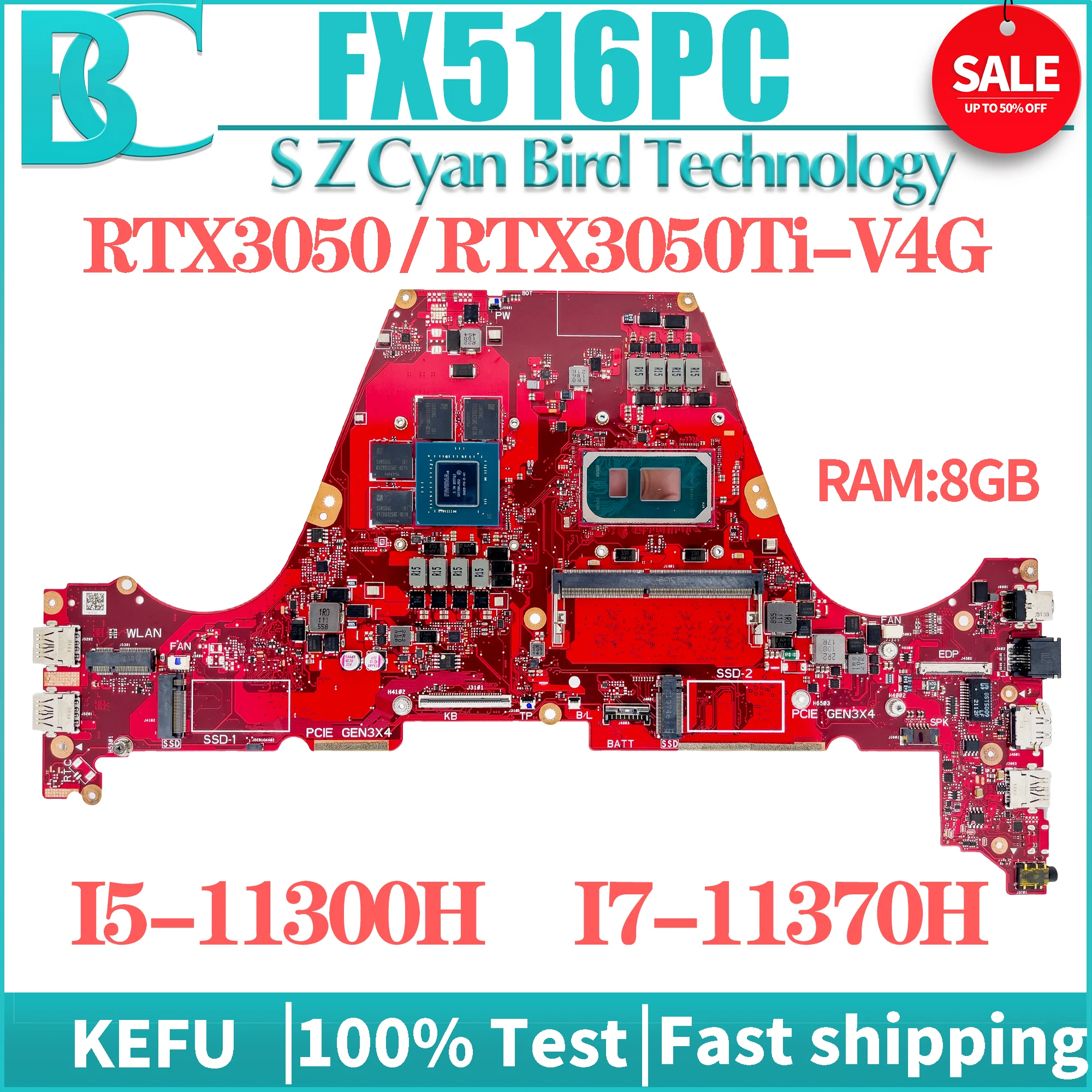 KEFU FX516PC Motherboard I5 I7 RTX3050TI For Asus TUF Dash F15 FX516PCZ FX516PE FX516PM FX516PR  Laptop Mainboard 100% TEST OK