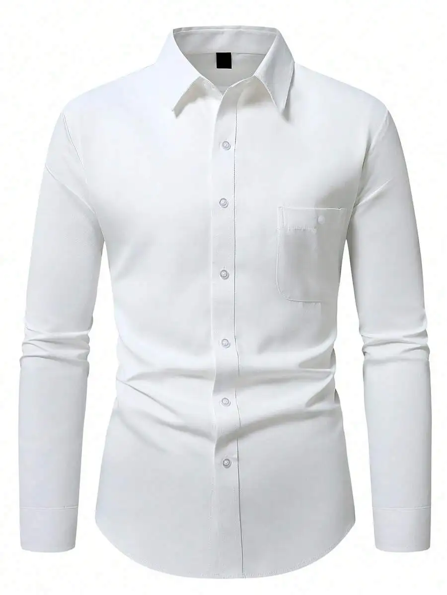 

Men's Solid Long Sleeve Button Down Shirt Wrinkle-Free Stretch Formal Business Casual