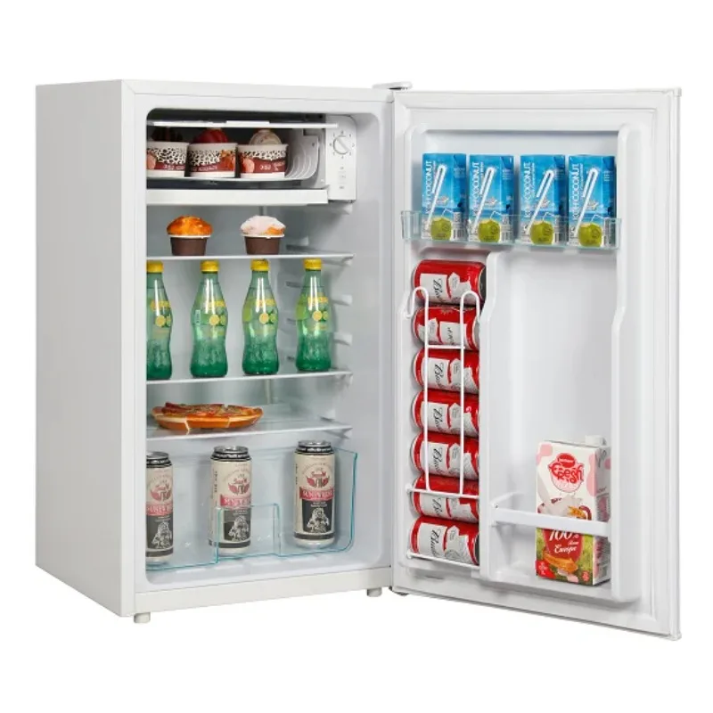 ตู้เย็นตู้เย็นมินิบาร์ประหยัดพลังงานขนาดกะทัดรัดสําหรับบ้านและโรงแรม: ประตูเดียวพร้อมไฟ LED
