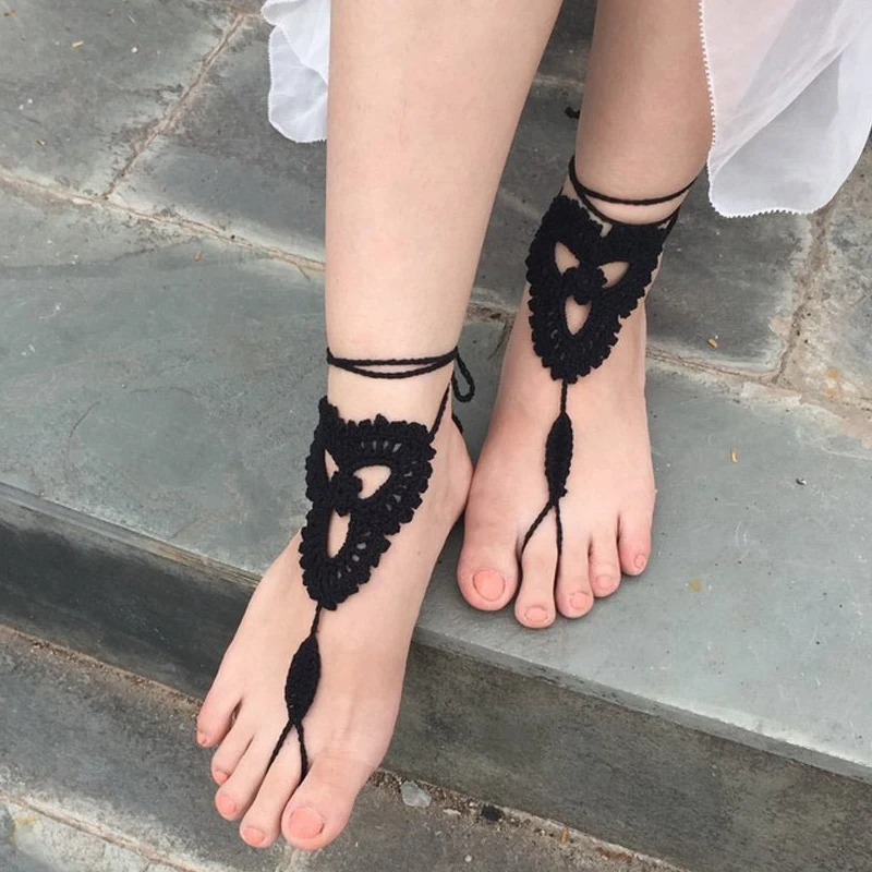 14 Colors Beach Wedding Crochet Wedding Barefoot Sandals Nude Shoes Foot Jewelry Victorian Lace Bridal Anklet Beach Accessories