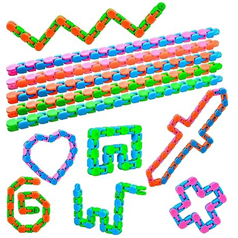 12PCS Links Wacky Tracks Snap And Click Fidget Toys Autism Sensory ADHD Anxiety Kids Party Goodie Gift Bag Stuffer Fillers