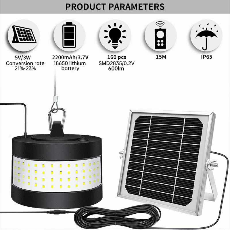 Solar Shed Lights Outdoor with Remote Control 160LED Solar Panel Pendant Lamp Waterproof Indoor Solar Light for Garden Yard