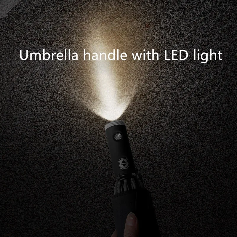 Fully Automatic Flashlight Advertising Umbrella Black Plastic Sunshade Car Led Light Reflective Strip Folding Sunny Umbrella view 2