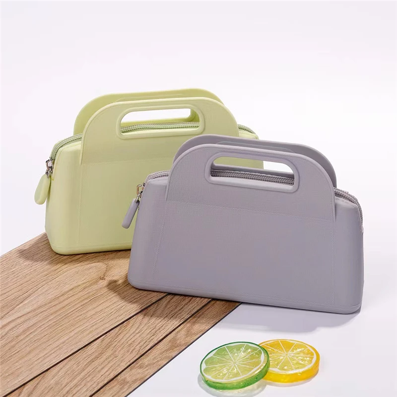 Makeup Pouch Zipper Closure Solid Color Portable Business Trip Cosmetic Organizer Purse Silicone Cosmetic Bag Storage Tool