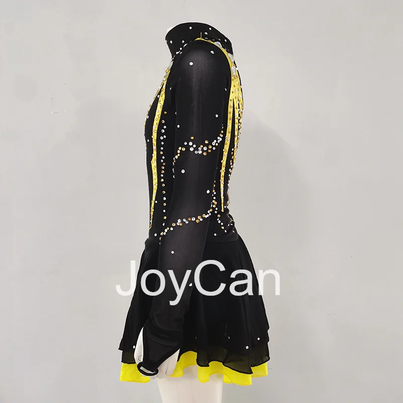 JoyCan-فستان التزلج على الجليد للفتيات ، دنة سوداء ، شبكة مطاطية ، ملابس الرقص المنافسة ، حسب الطلب
