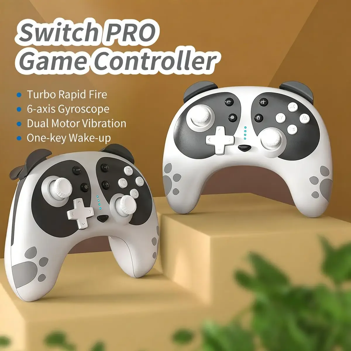 Cute Panda Shape Bluetooth Gamepad One-Touch Wake-Up Six-Axis Gyroscope Dual-Motor Vibration Turbo Burst for PC Switch Gamers