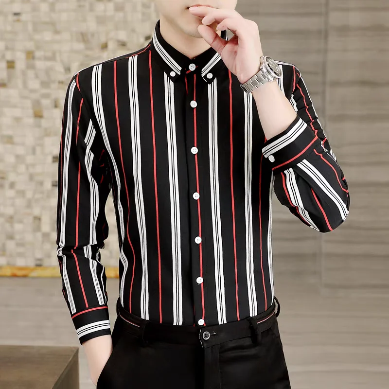 

Korean Luxury Clothing New Long Sleeve Striped Social Shirts For Men Business Casual Formal Blouse Homme 4XL-M Camisas De Hombre