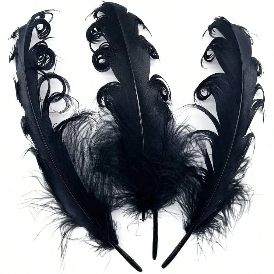 

Black Curly Nagorie Goose Feathers 50pcs Soft Craft Plumes for Dress DIY Wedding Bouquet Party Decorations Supplies