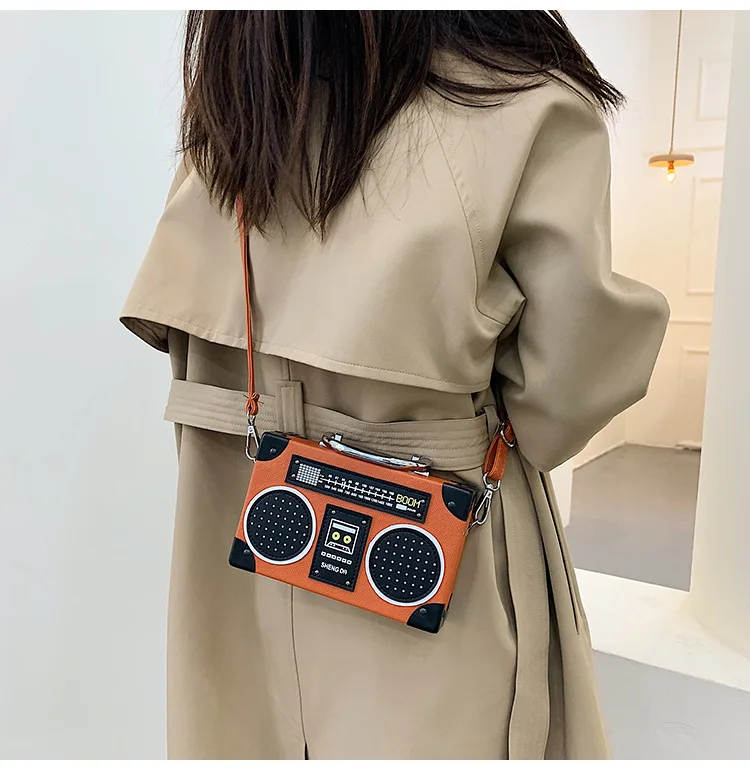 5 Color Retro Versatile Creative Radio Unisex Satchel Metal Punk Shoulder Bag Nostalgia Small Square Bag for Women Men Girl