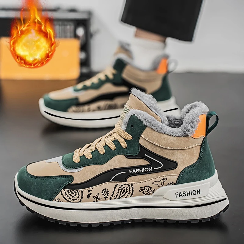 

Winter Men's Sneakers High-top Men's Casual Shoes Warm Comfortable Anti Slip Outdoor Short Boots Plush Thick Sole Sports Shoes