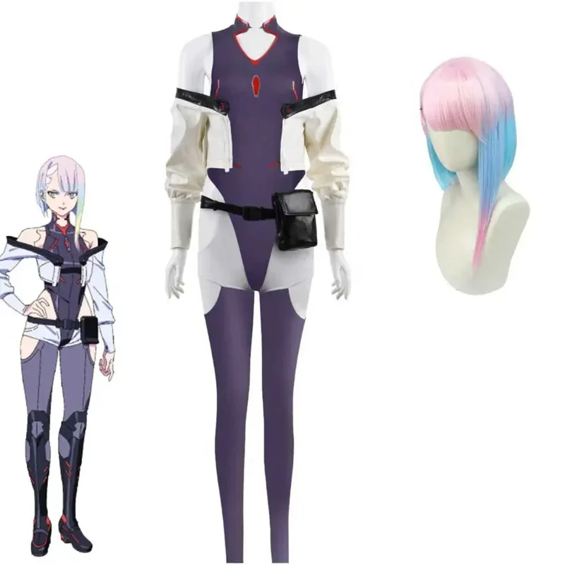 زي تنكري لسيبيربانك للنساء ، بدلة قفز من Edgerunners Cos David ، عداء مارتينيز Lucy Lucy Kushinada ، شعر مستعار للهالوين ،