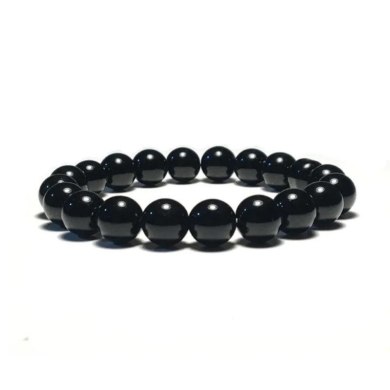 Noter Minimalist Obsidian Stone Bracelet Men 4/6/8/10/12mm Black Smooth Beaded Braslet Yoga Meditation Jewelry Black Brazalete