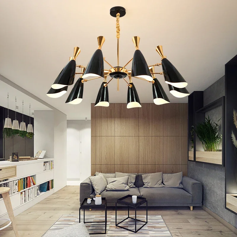 

Modern LED Pendant Lights Black White Body Chandelier Bedroom Lighting Fixtures Decor Living Room Lamp Pendant 6 8 10 12 Heads