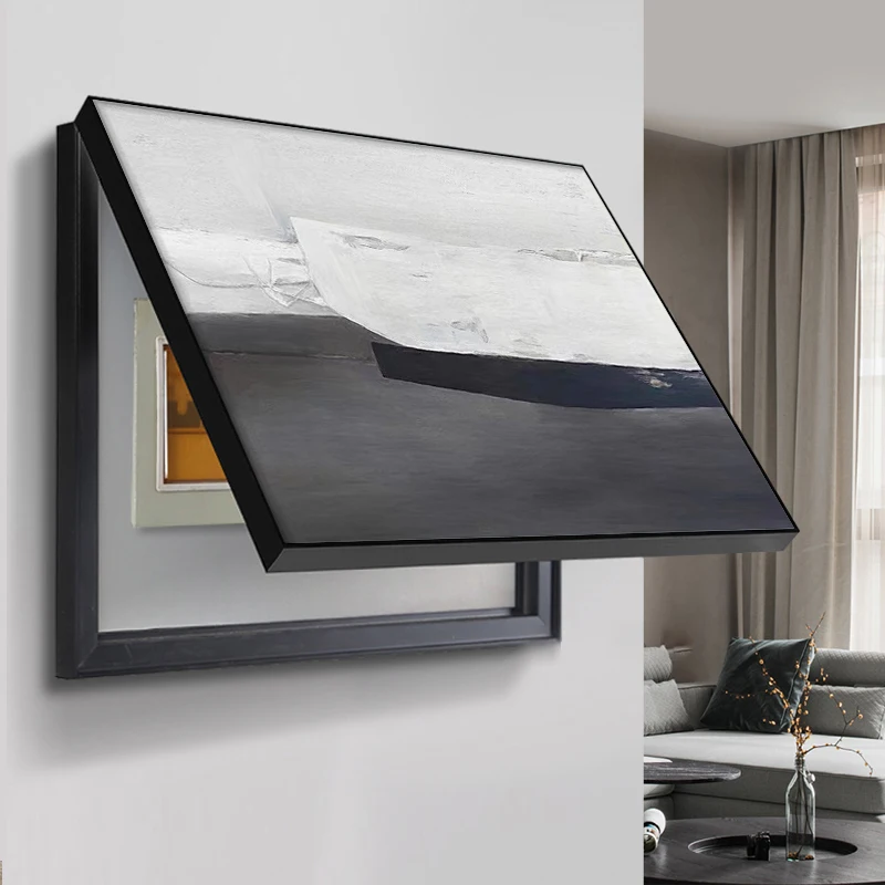 

Modern mat Bla White Abstract Switch Cover Decorative Painting for Restaurant Meter Box No Drilling Required