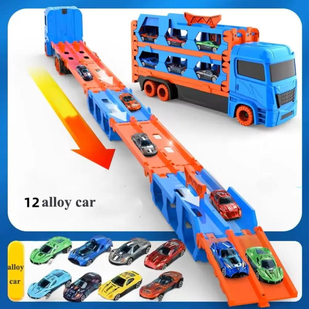 Dual-mode Car Transporter Truck Toys Expand-length Swallowing Slide Truck Transformed Toy with Handle Safe