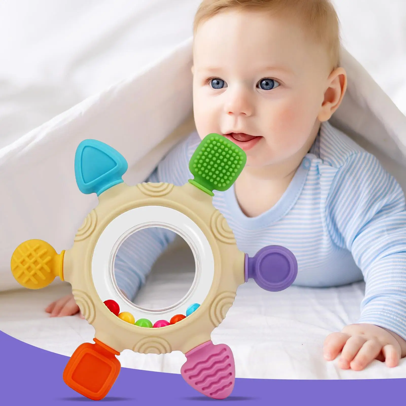 Bijtring Siliconen Baby Tandjes Speelgoed Zintuiglijke Bijtring Relief Ringen Rammelaar Voor Slapen Kinderdagverblijf Reizen Jongen Meisje Wandelwagen