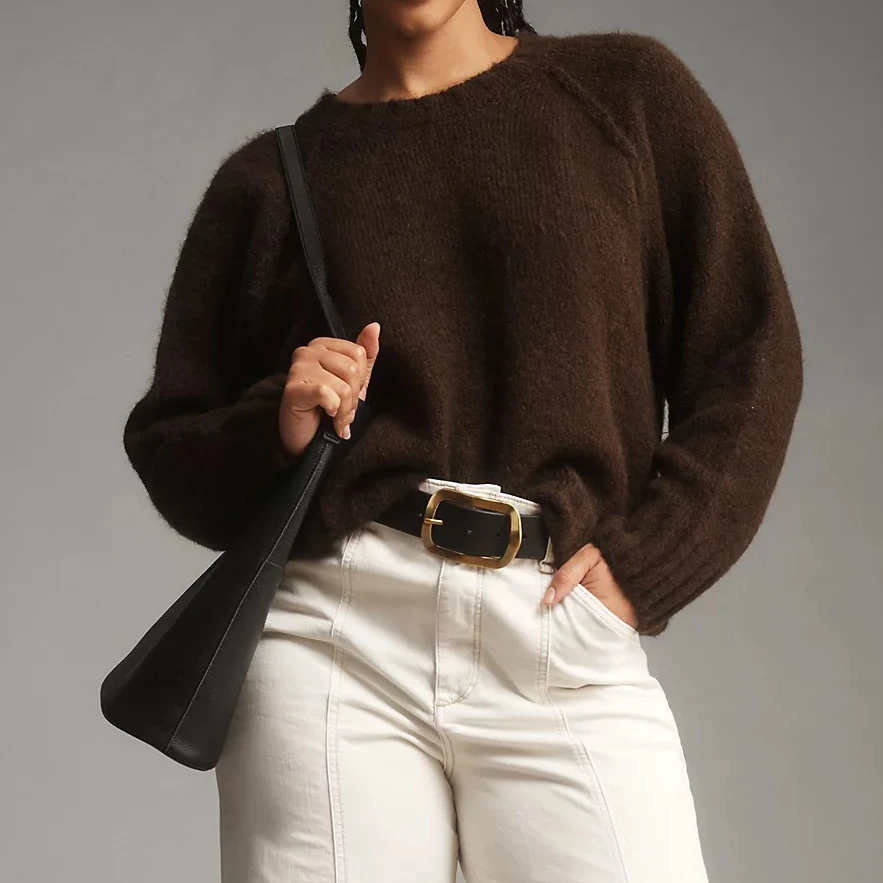 سترة نسائية كلاسيكية متماسكة بلون سادة وأكمام طويلة ورقبة دائرية ملابس تريكو فضفاضة ملابس بديلة لخريف وشتاء #3