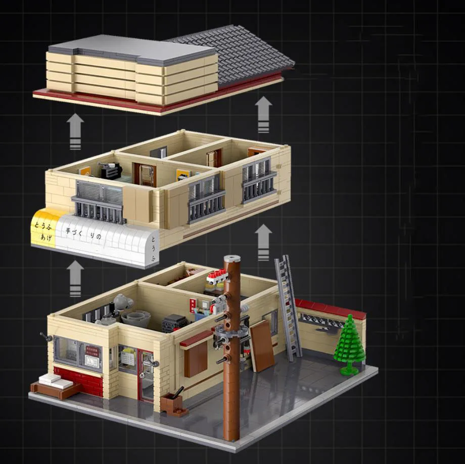 Ensembles de construction de maison de magasin de Tofu japonais, blocs de construction modulaires de modèle de magasin d'appartement de ville, cadeau pour adultes et enfants (plus de 1908 pièces)
