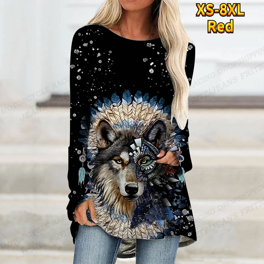 Wolf 3d Print T-shirt Women Fashion T-shirt Crew Neck Long Sleeve Tops Tees Ladies Tshirt Wolf T Shirt Loose Tops Animal