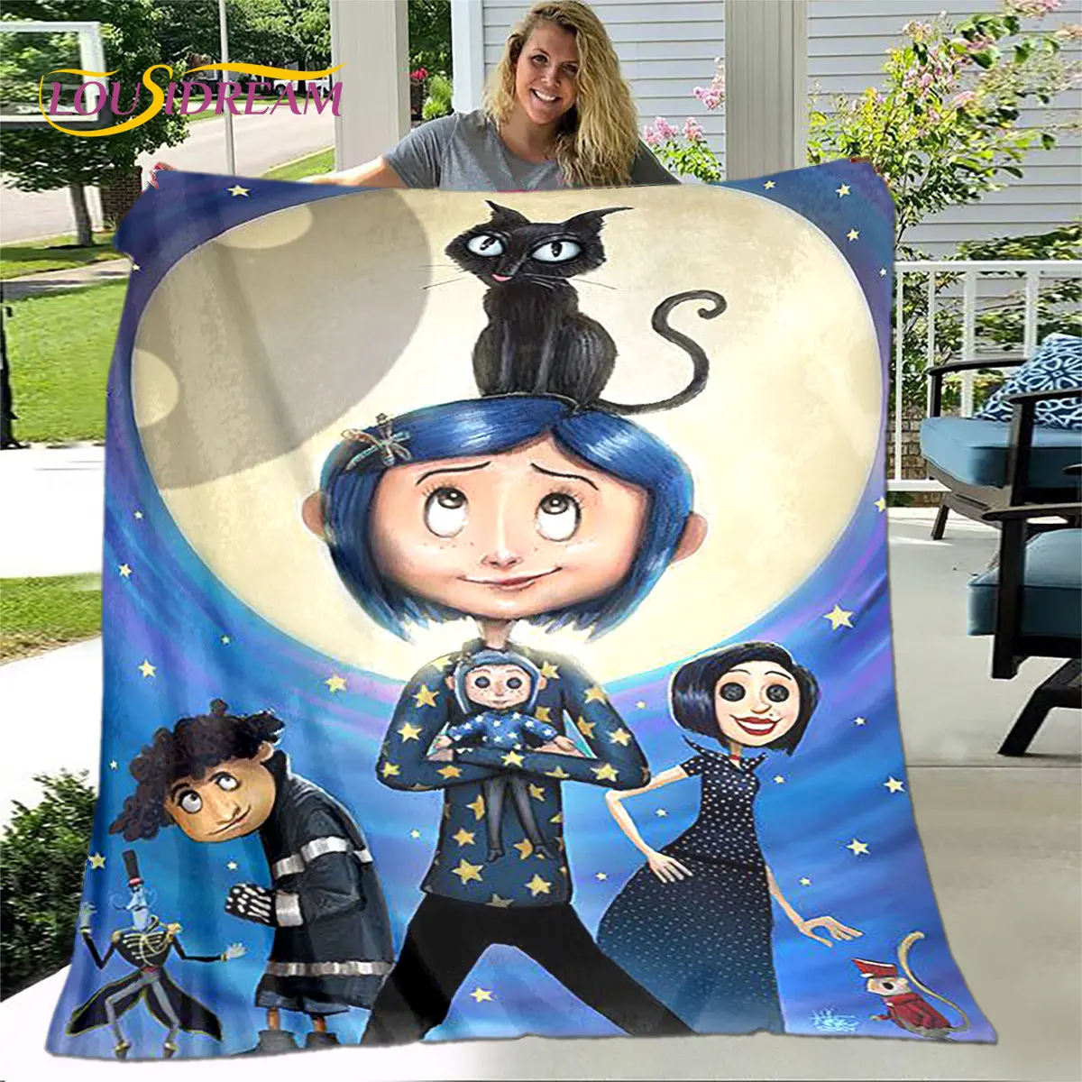 3D Cartoon Coraline Blanket,Flannel Blanket Throw Blanket,Children\'s Warm Blanket for Home Living Room Bedroom Beds Sofa Office