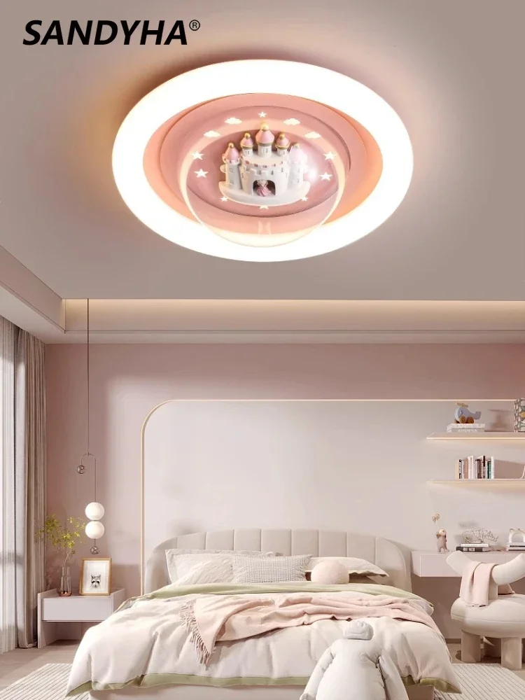 

SANDYHA Nordic Bedroom Ceiling Lights Pink Circular Castle Design Children's Room Decoration Acrylic Lampshade Lighting Fixtures