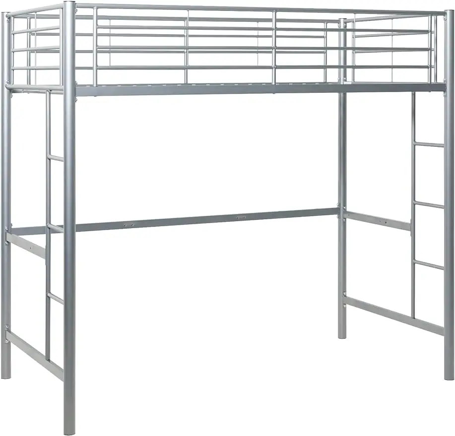 

Walker Edison Silver Metal Twin over Loft Bunk Bed Twin Size Bedframe with Ladder Computer Gaming Desk