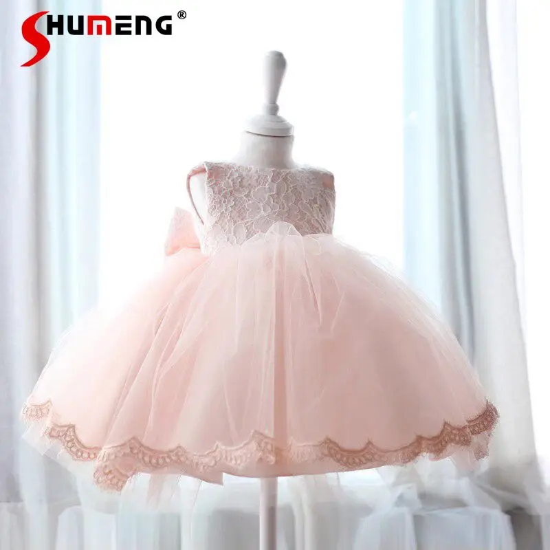 

Романтичное элитное платье принцессы для девочек, розовое, с цветочным узором, для свадеб, нарядное, для детских показов мод и выступлений