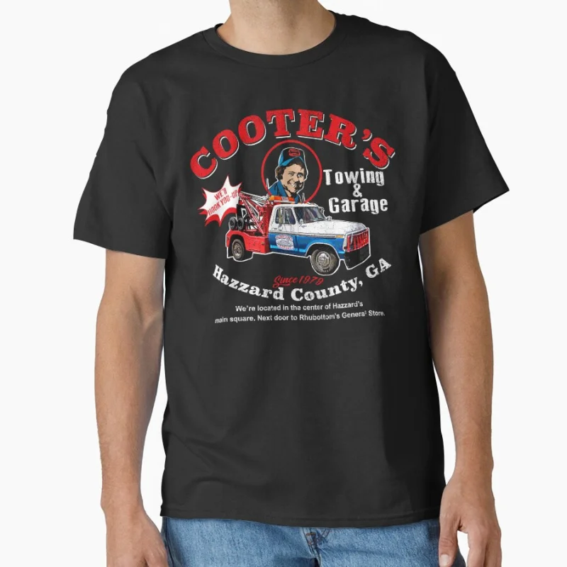 

Cooter's Towing Worn Hazzard County Dks 70s tv series The Dukes of Hazzard race car T-shirt for men Large size Adult Tops S-6xl