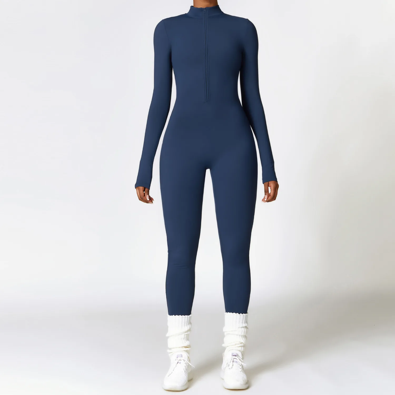 Yoga Boilersuit Winter Long Sleeved Women's Sportswear Gym Zipper Jumpsuits Workout High-intensity Fitness One-piece Garment