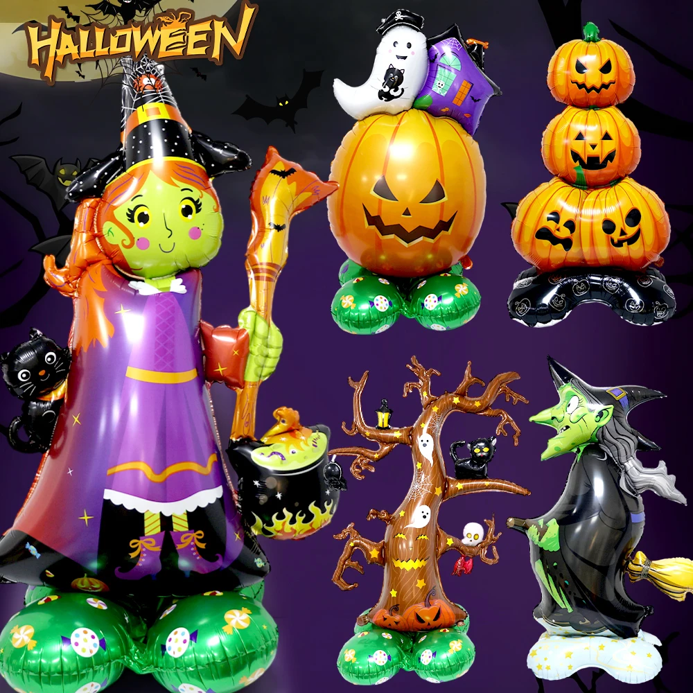 

4D Can Stand Aluminum Foil Balloons Kids Baby Toys Holiday Party Inflatable Balloons Halloween Decorations Witch Ghost Pumpkin