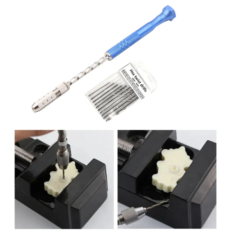 ipiip Juego brocas helicoidales manuales semiautomáticas azules con 10 minibrocas helicoidales, 10 piezas