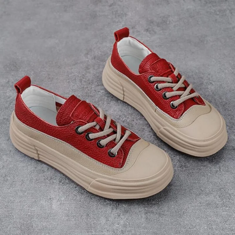 Women's Soft Soled Sneakers Large Size Lace-up Autumn Genuine Leather Casual Shoes Lightweight Versatile Trend Footwear