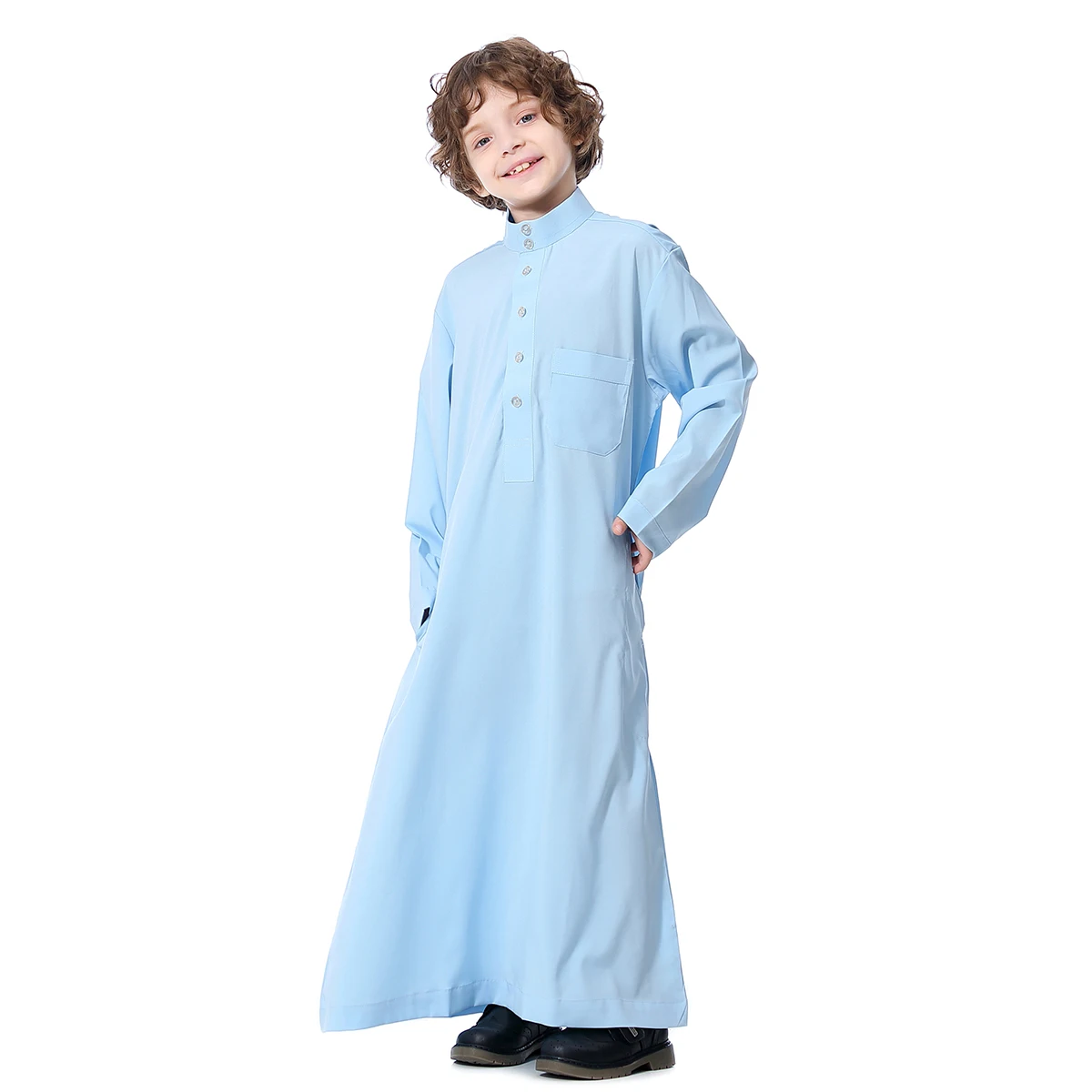 Ramadán niños abaya musulmán manga larga Color sólido árabe Dubai bata, estilo étnico Casual niños ropa de manga larga