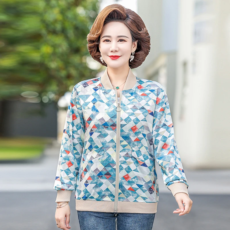 Women's Coat in Spring Autumn printing Foreign Fashion Middle-Aaged Mother Autumn Temperament Casual Thin jacket Short