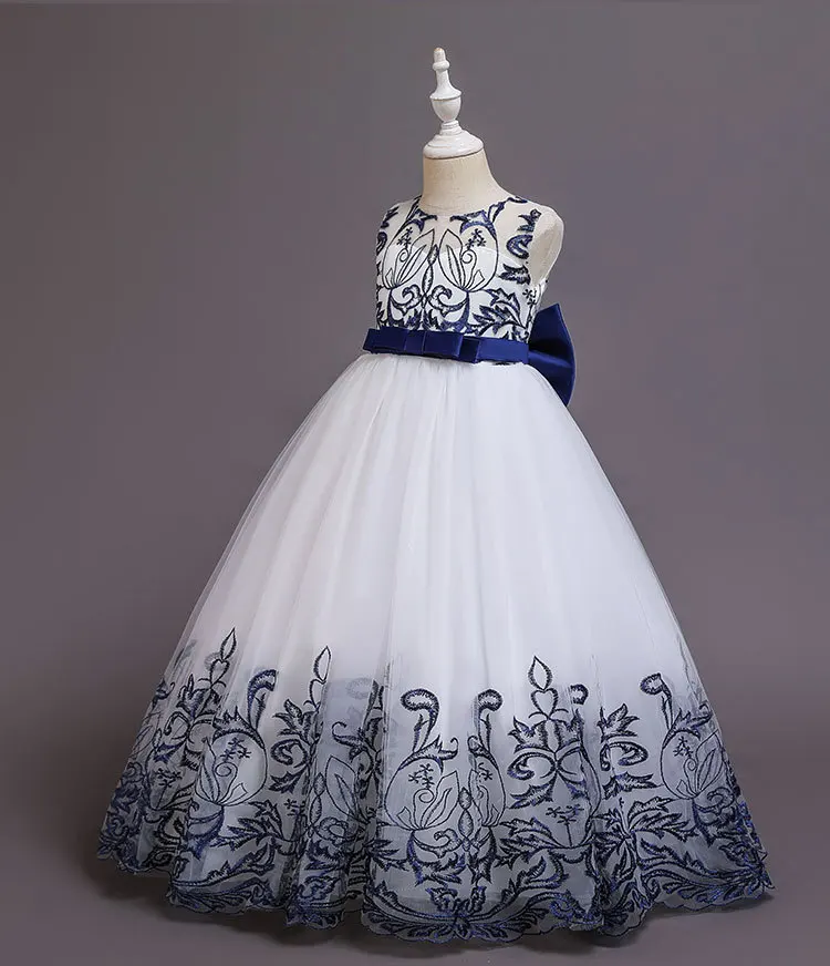 Teenager Girls Embroidered Flowers Princess Party Long Dress Children Kids Elegant Christmas Wedding Vestido Clothing