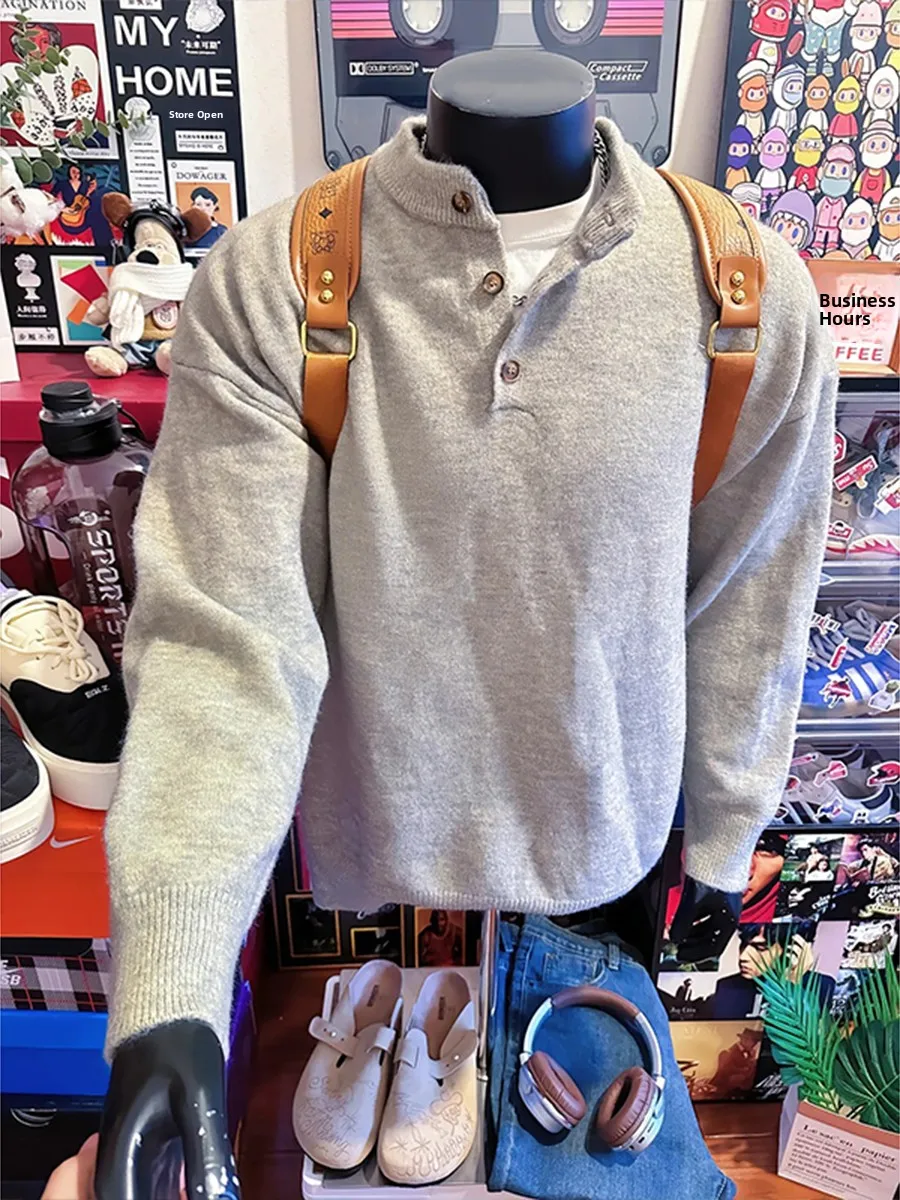 

Мужской трикотажный свитер Cleanfit Henley: повседневный зимний американский лонгслив, базовый слой с эффектом премиум-класса