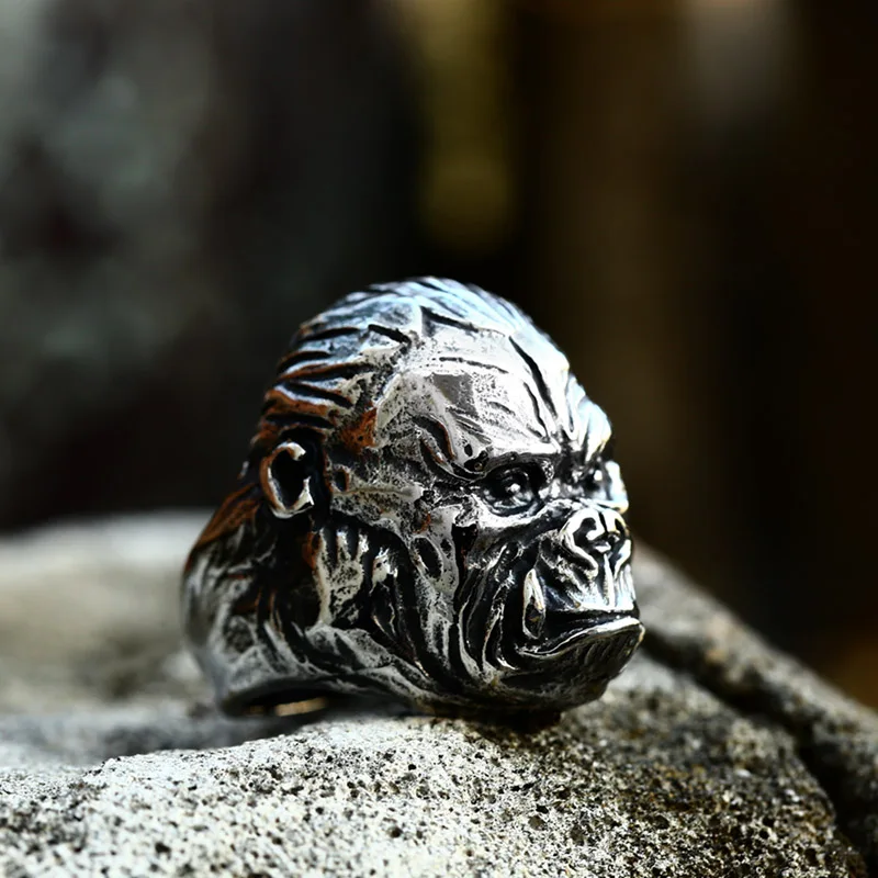 BEIER Vintage Stainless Steel Animal Gorilla Pendant Fashion Ring Punk Animal men Jewelry BR8-1109