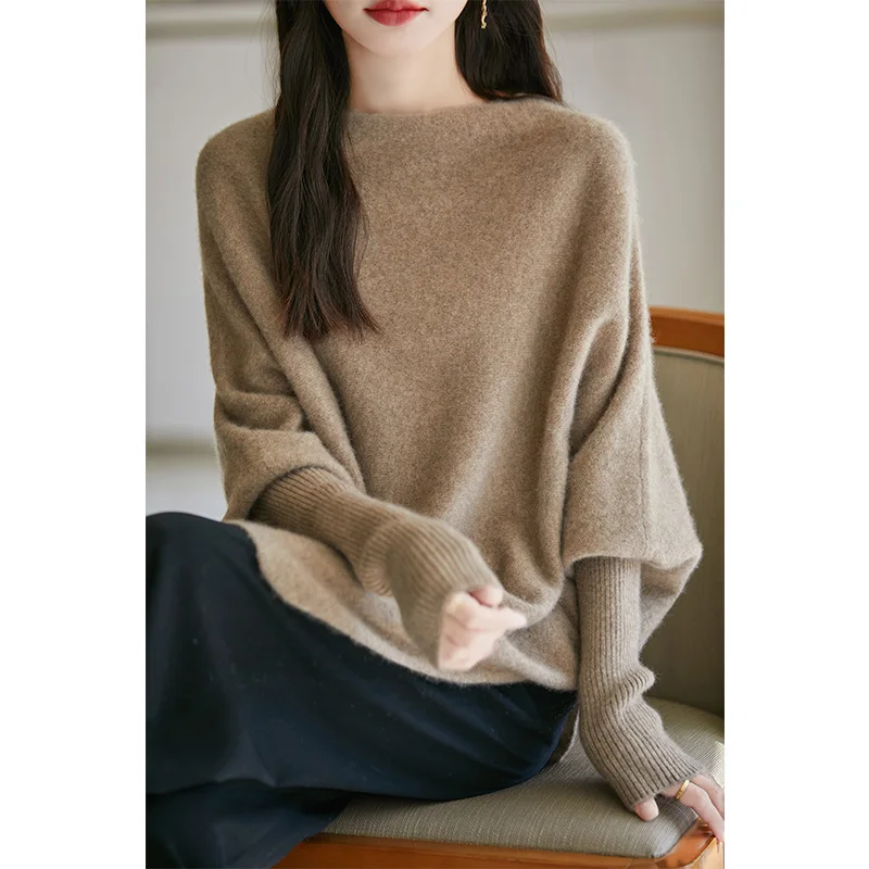 100% Wool Shawl Neck Triangular Fashion Shawl Women\'s 2024 New Item Soft Versatile Sweater Top