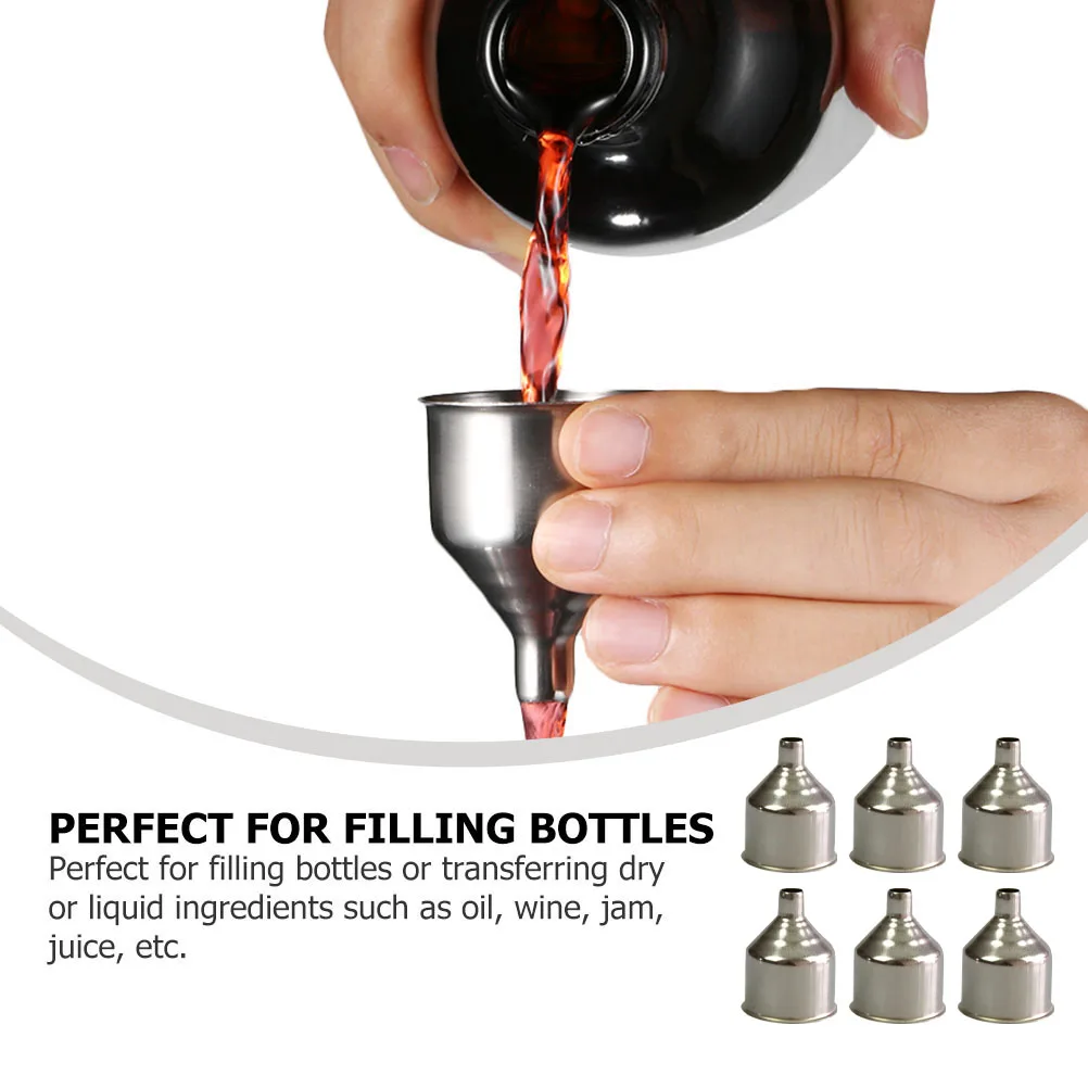 

6pcs Stainless Steel Funnel Kitchen Tools Liquid Soy Sauce Bottle Containers Dry Ingredients