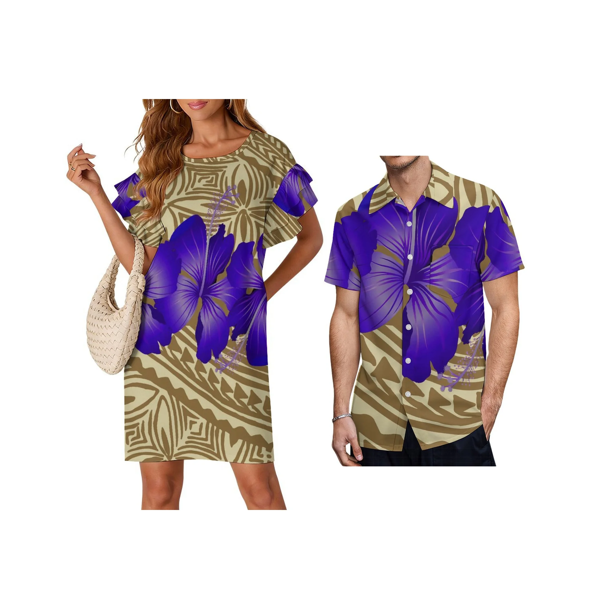 

Платье женское летнее повседневное мини в гавайском стиле с двойными оборками и расклешенными рукавами, с круглым вырезом, для дропшиппинга