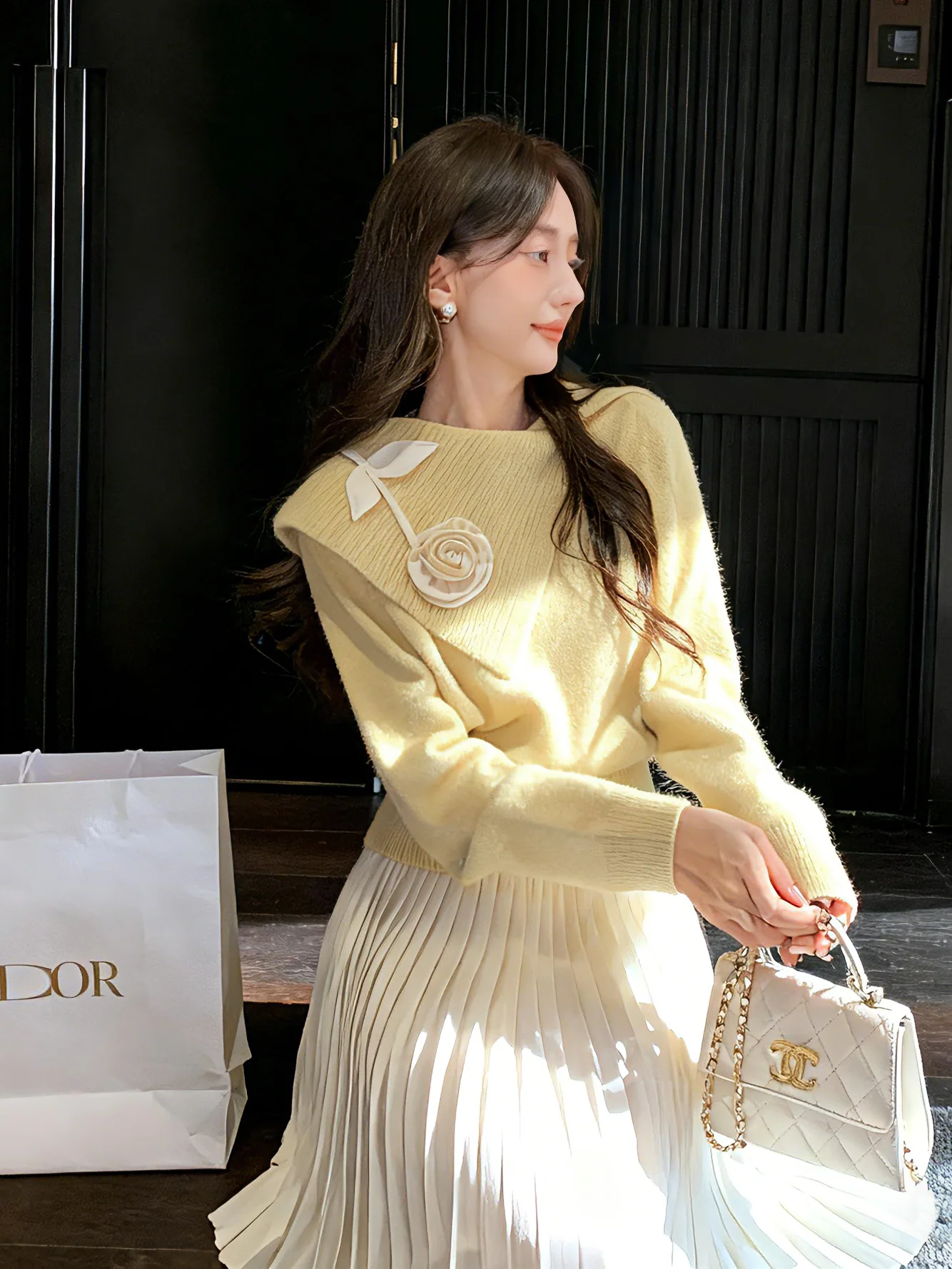 

Sweet Collar Long Sve Women's Sweater Loose Fit Autumn Winter New Sle Zhang Xinyou Flower Vine Thousand Gold