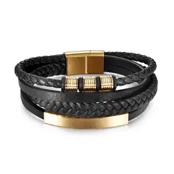 Luxury Stainless Steel Leather Bracelet Classic Men's Bracelet Multi-layer Combination Accessory Fashion Jewelry Wholesale