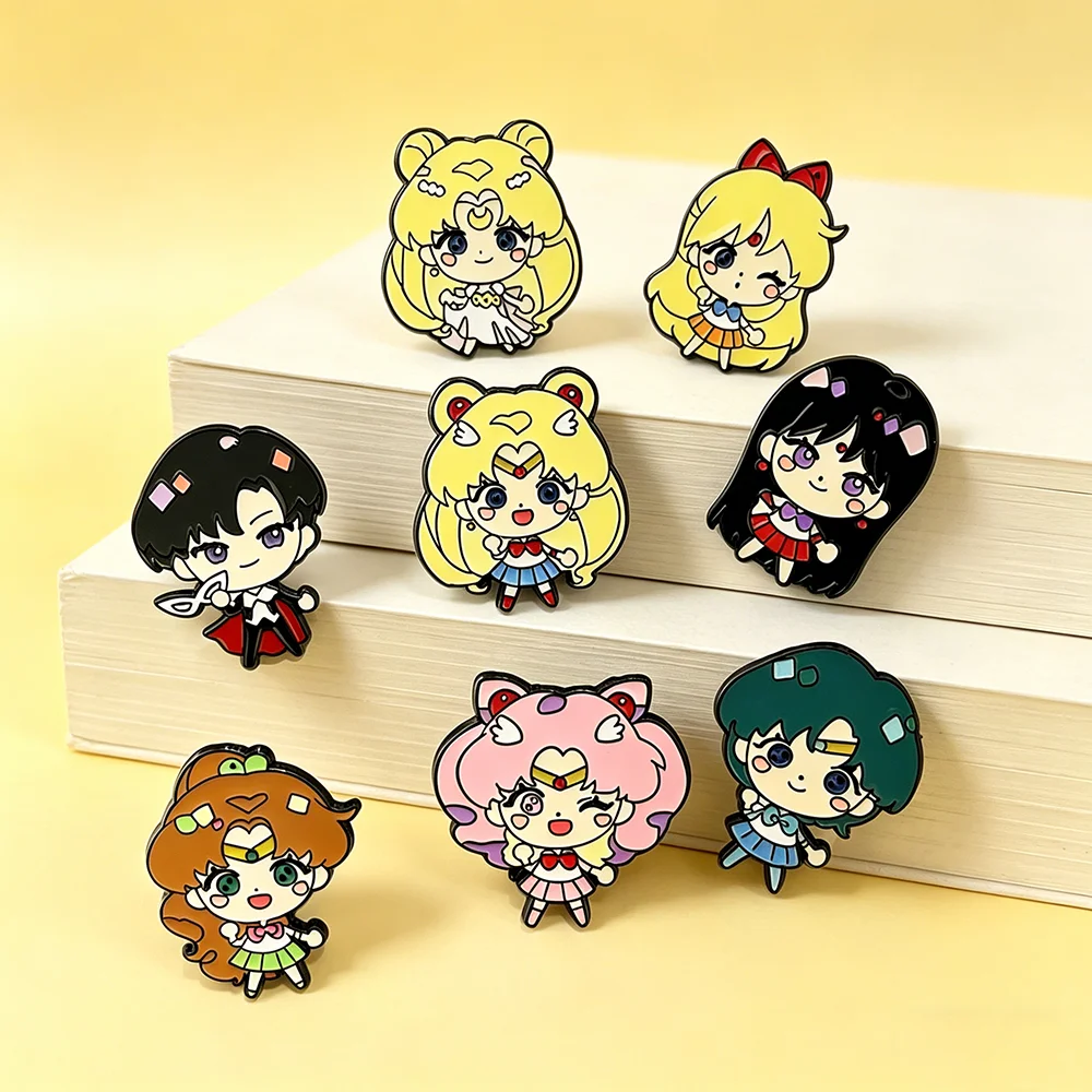8pcs Sailor Moon Enamel Brooch Set Tsukino Usagi Cartoon Character Fashion Metal Badges Accessories for Backpacks And Clothing - view 2